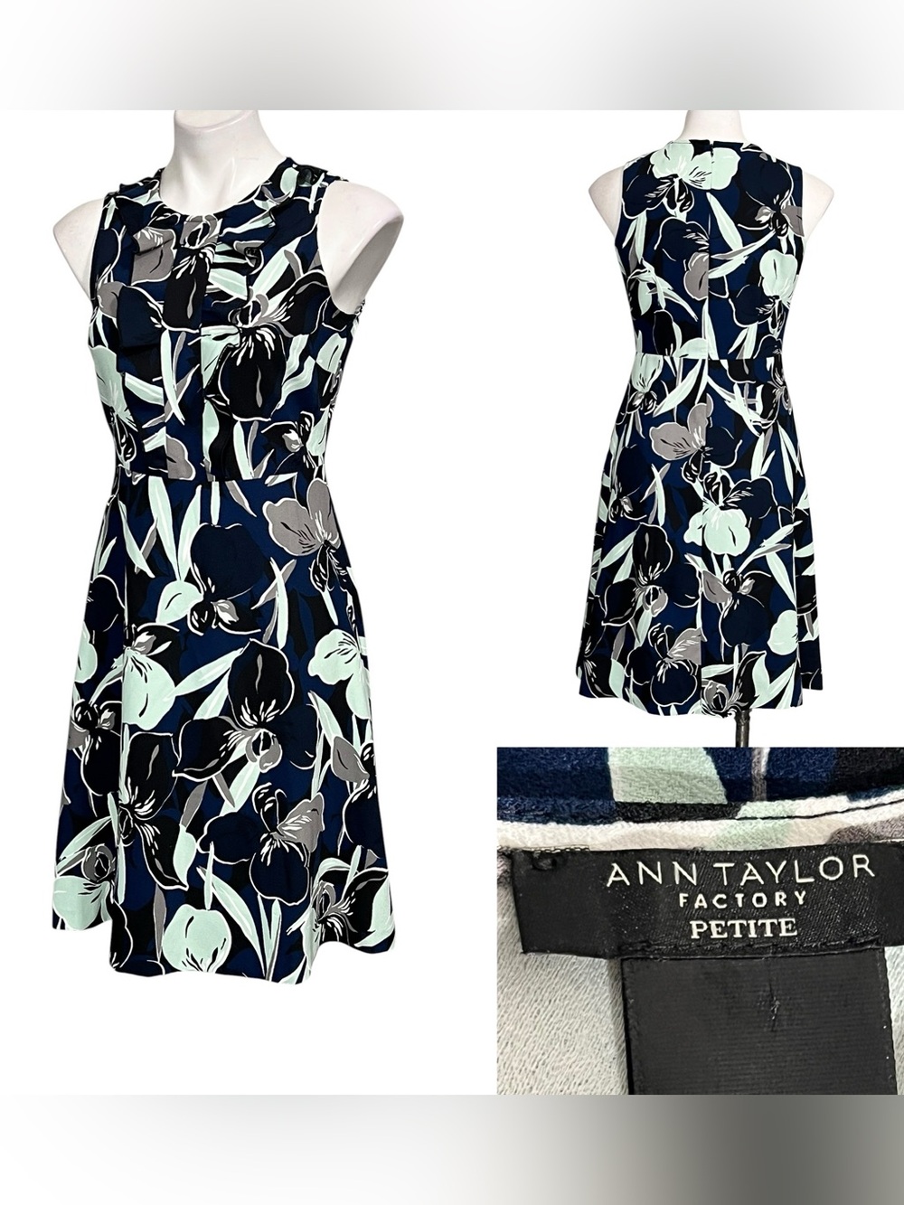 Ann Taylor Factory dress 4p blue Floral Fit-n-Flare knee length office floral